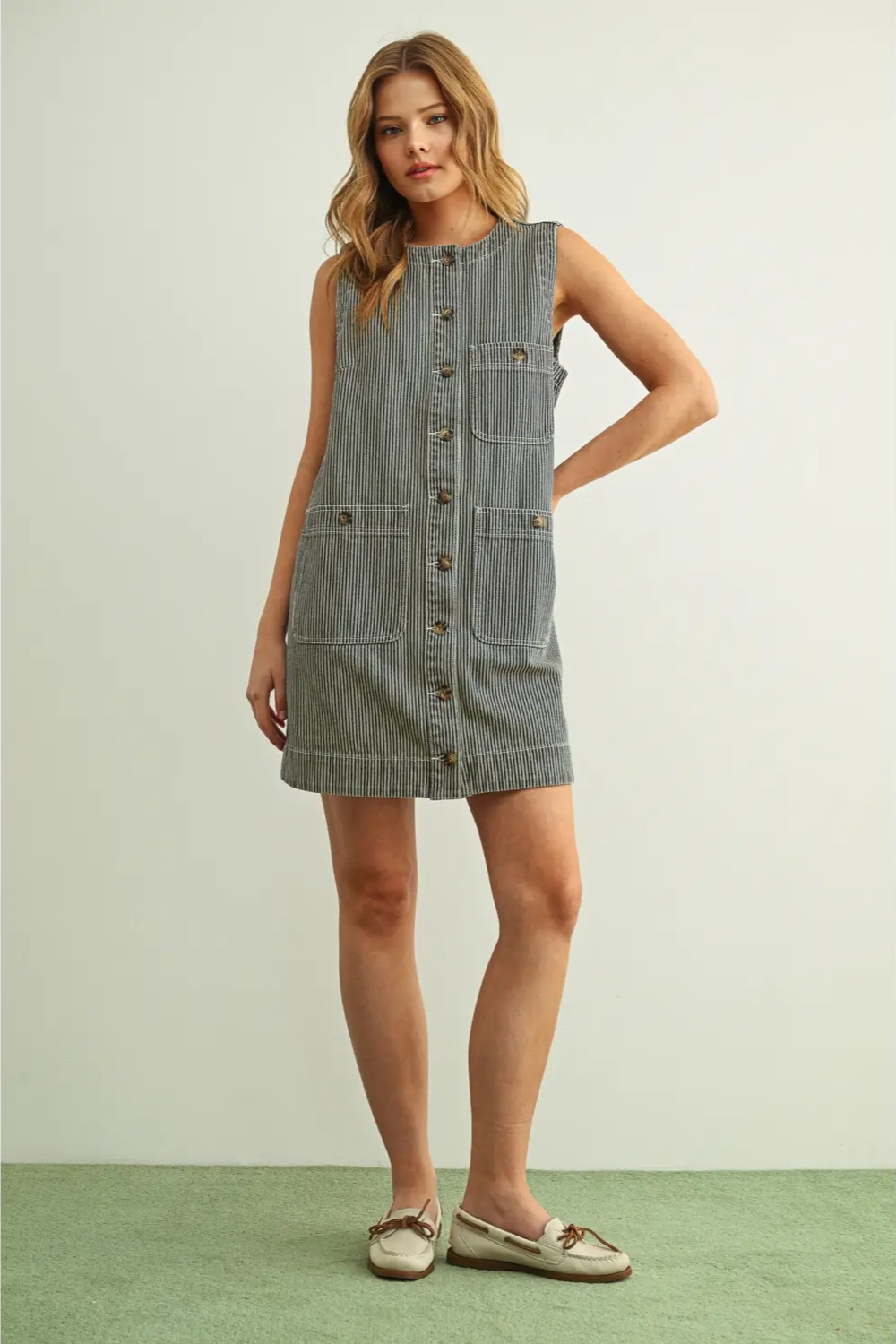 Striped Button Denim Dress