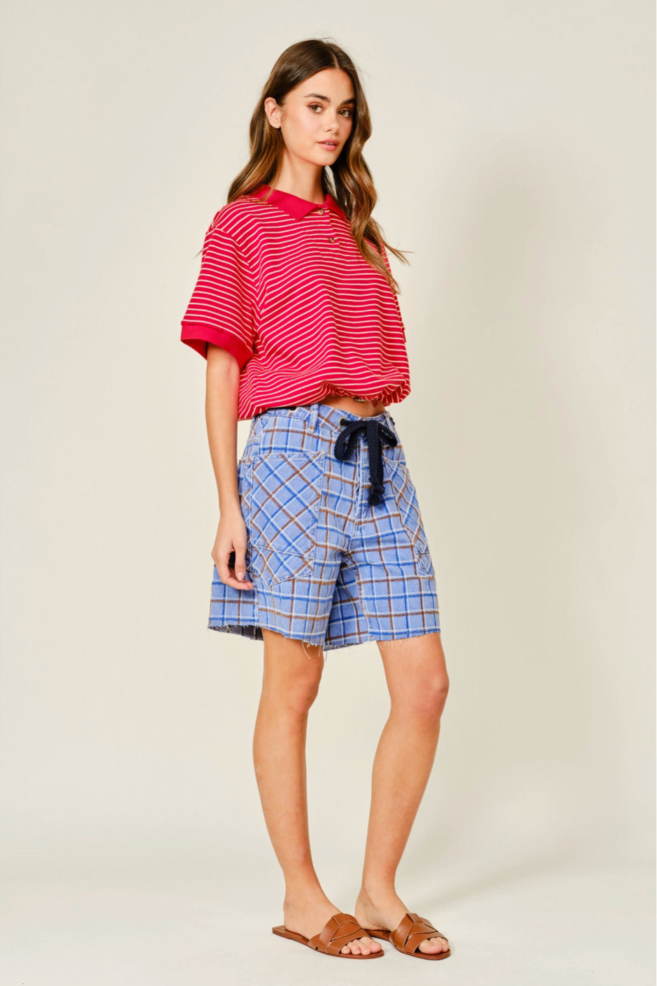 Plaid Belted Shorts