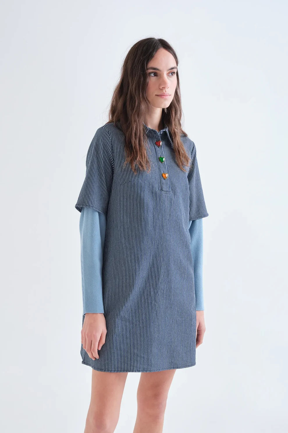 Heart Button Denim Mini Dress
