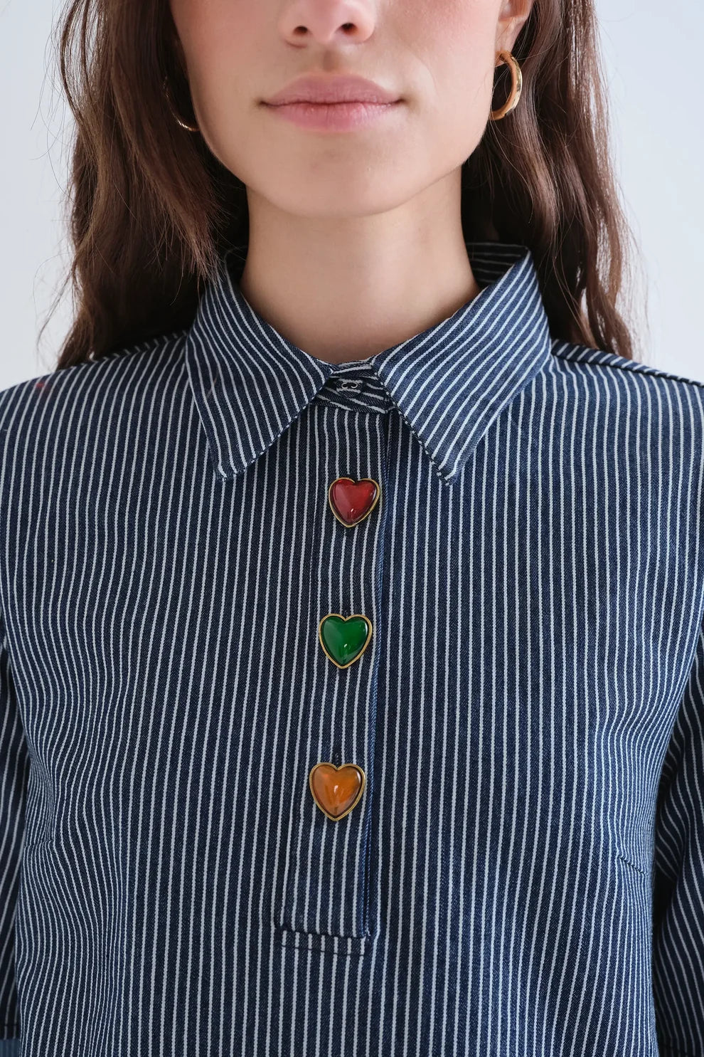 Heart Button Denim Mini Dress