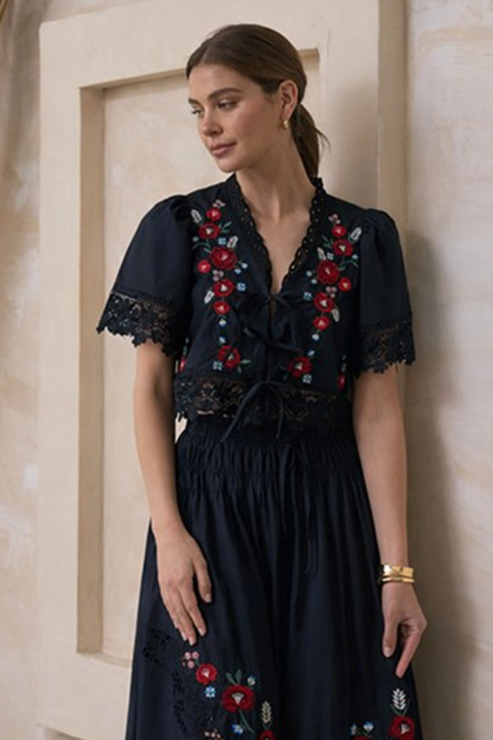 Lace Tie Front Blouse