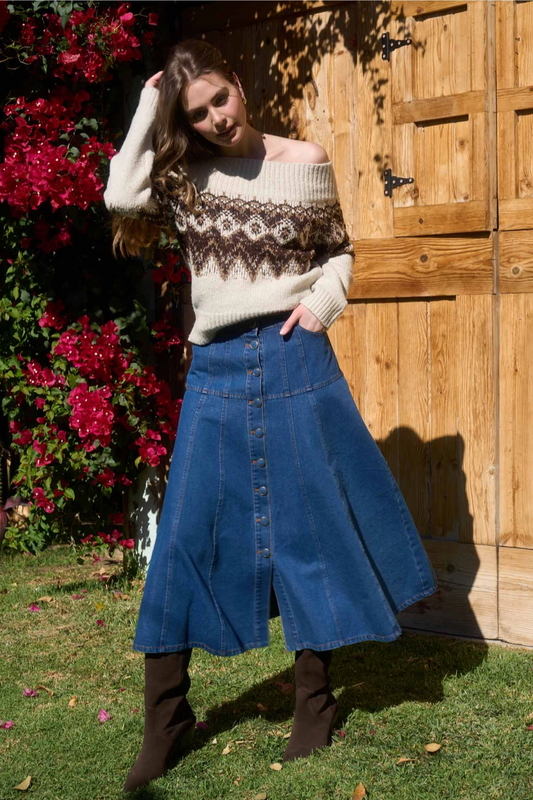 Denim Button Front Skirt