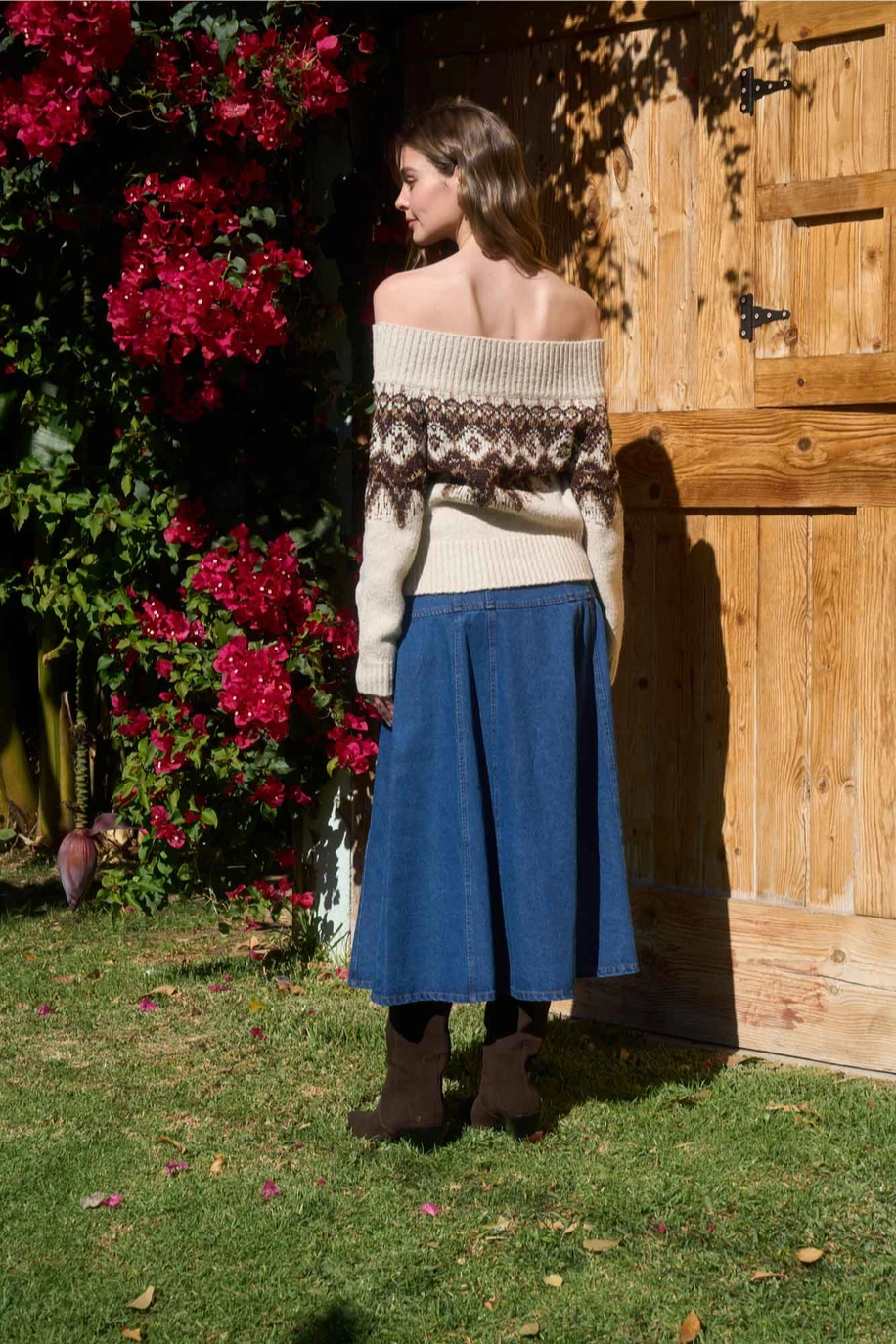 Denim Button Front Skirt