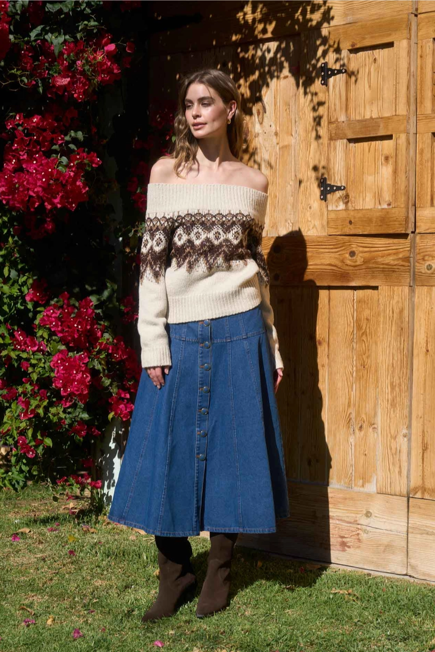 Denim Button Front Skirt