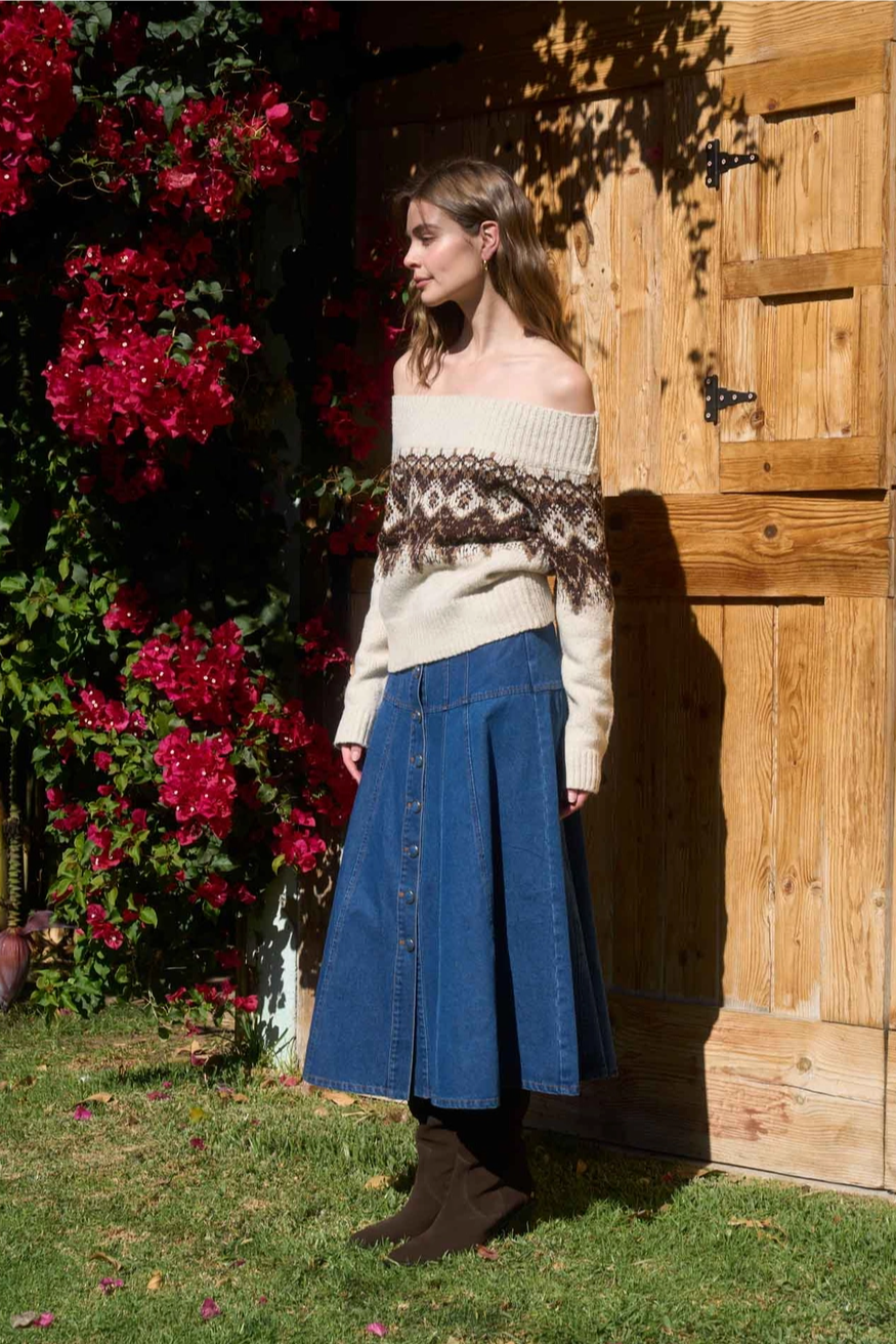 Denim Button Front Skirt