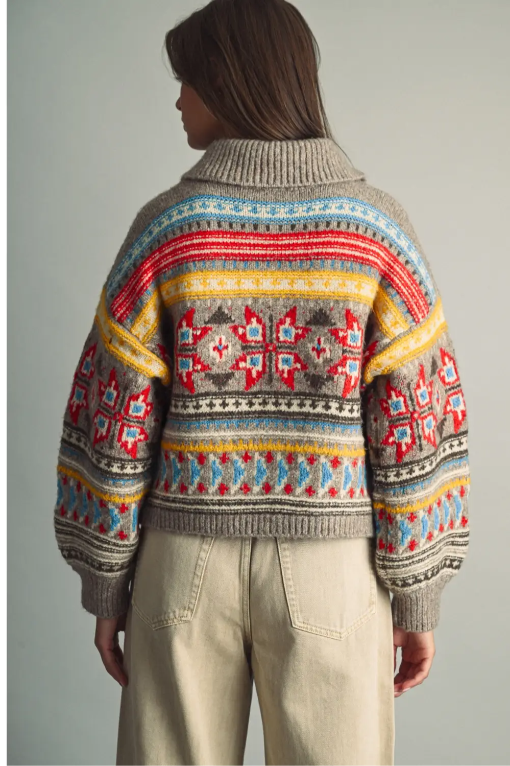 Folk Pattern Button Down Sweater